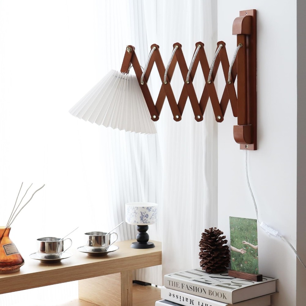 PEAUARL Plug in Mounted Wall Sconce, Swing Arm Lamp for Bedroom, Brown
