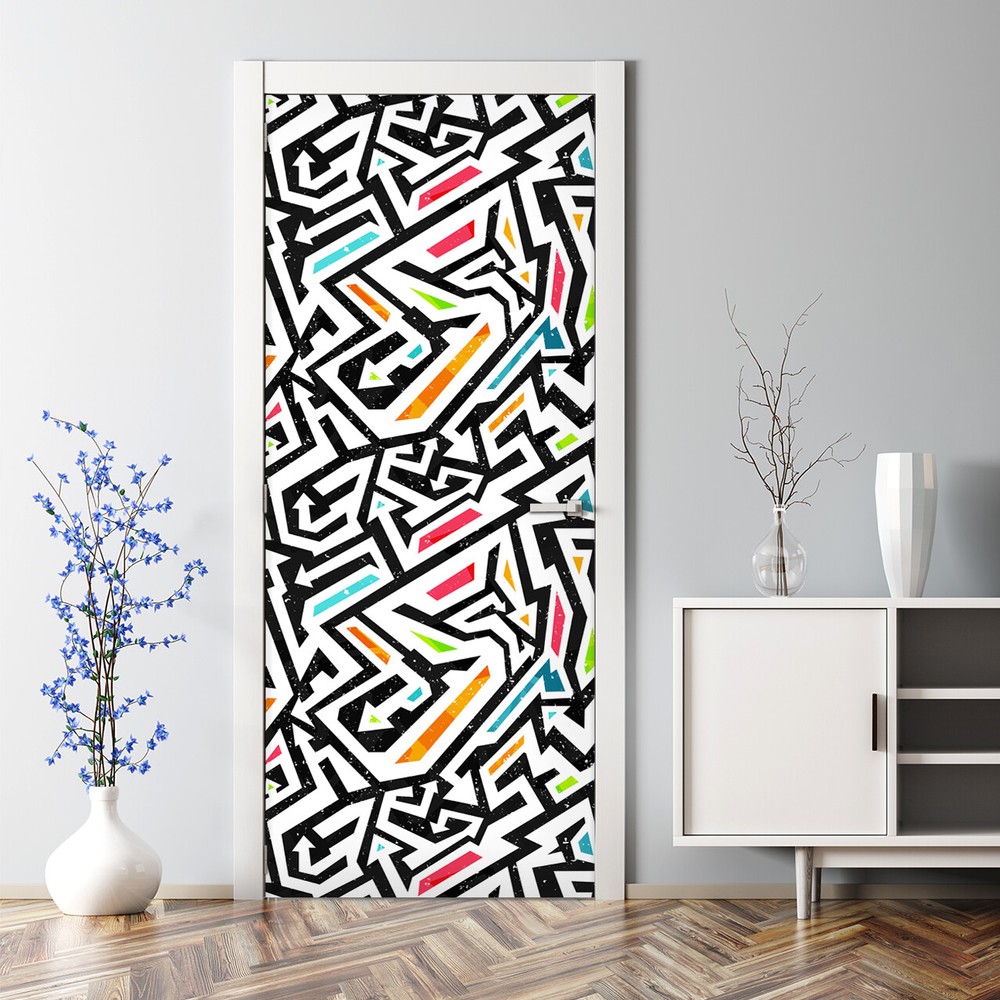 Graffiti bubble mural door sticker black and blue wall art