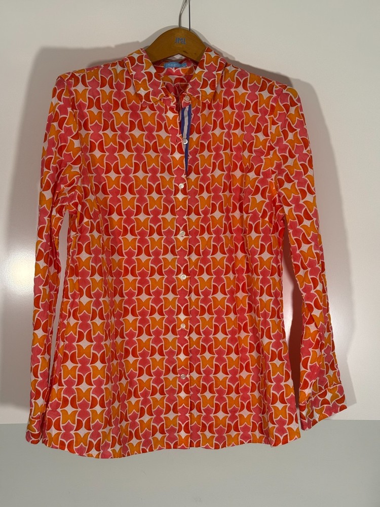 NWT J.McLaughlin Lois Blouse XL White Orange Pink Pop Tulip Stripe Orig $178