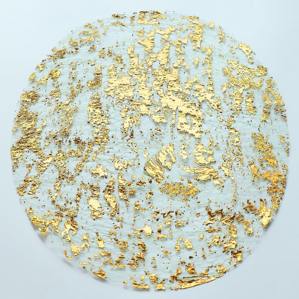 Disposable Gold Placemats Set of 12 Metallic Round 13 Inch Foil Mesh Pressed