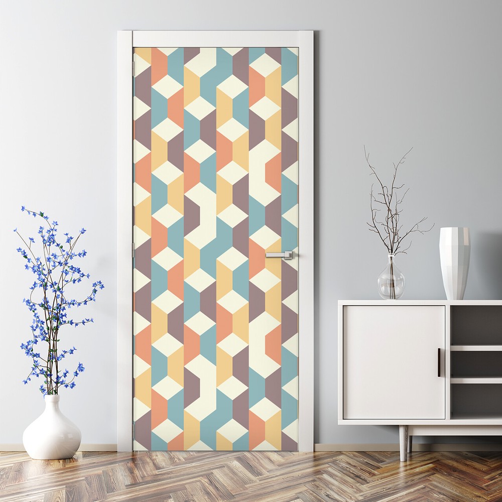 Retro Geometric Colourful Op Art Easy stick Bubble Free Door sticker Pattern