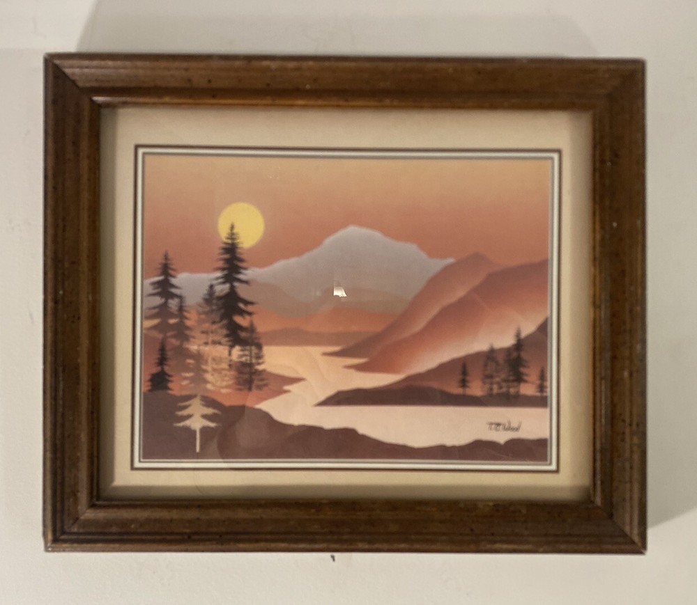 Vintage TC Wood Landscape Lithograph Print Wall Hanging Art