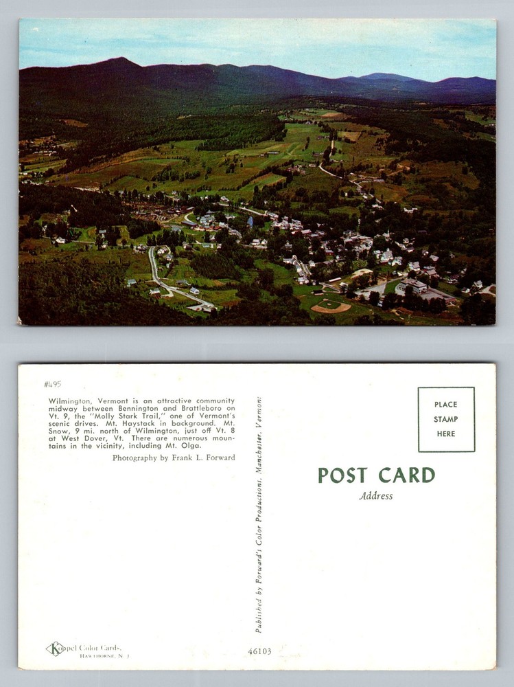 Wilmington, VT-Vermont Aerial View Molly Stark Trail Mountains, Vintage Postcard