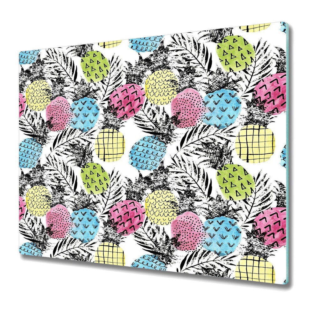 Tempered Glass Worktop Saver Colourful pineapple grunge blue and pink 60x52