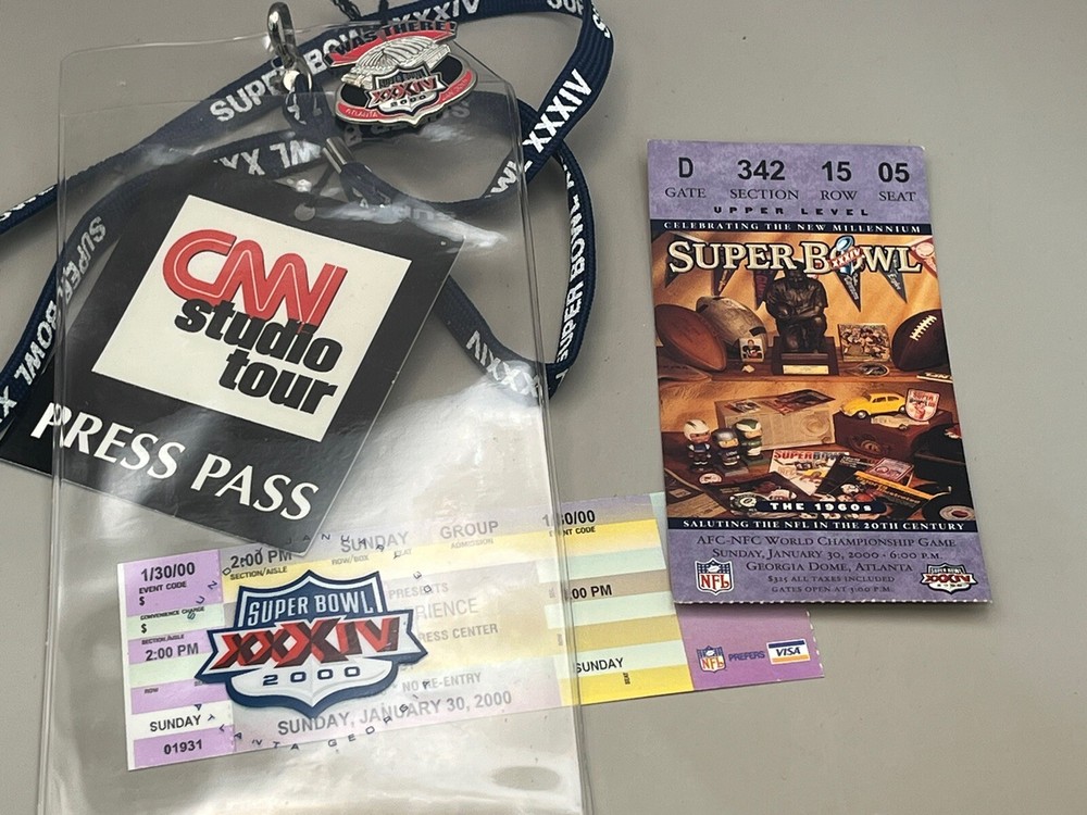 Game Used NFL 2000 SUPER BOWL XXXIV 34 Football Ticket Bundle - RAMS vs TITANS