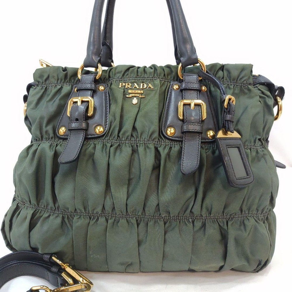 Prada 2-Way Leather & Nylon Gathered Tote Bag Fits A4