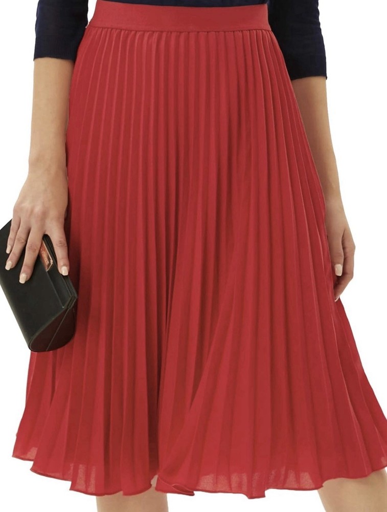 Grace Karin Black Chiffon Pleated Skirt Elastic Waist Midi Sz S Church Ready