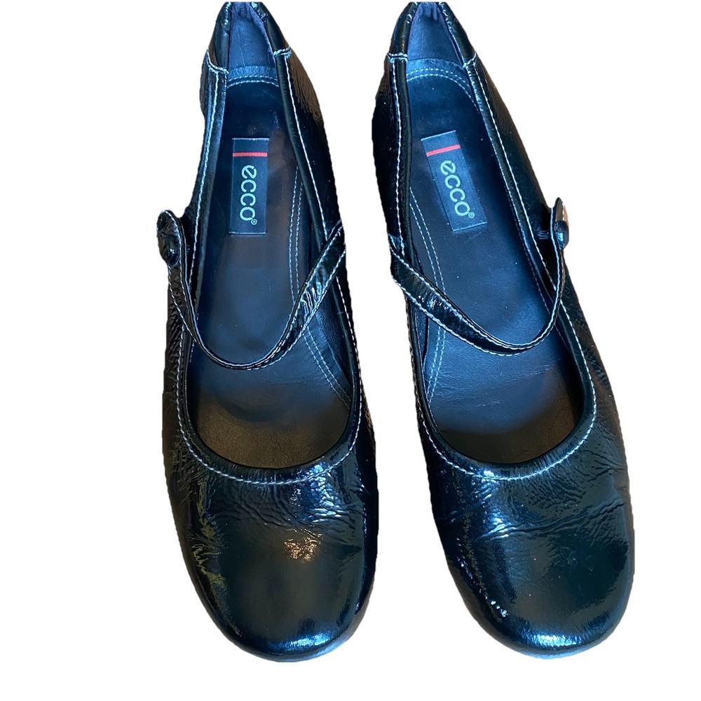 ECCO Women’s Mary Jane’s Flats Black Patent Leather Comfort Shoes Sz US 9 /EU 40