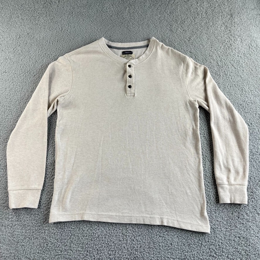 St John's Bay T Shirt Mens XL Beige Henley Pullover Thermal Waffle Super Soft