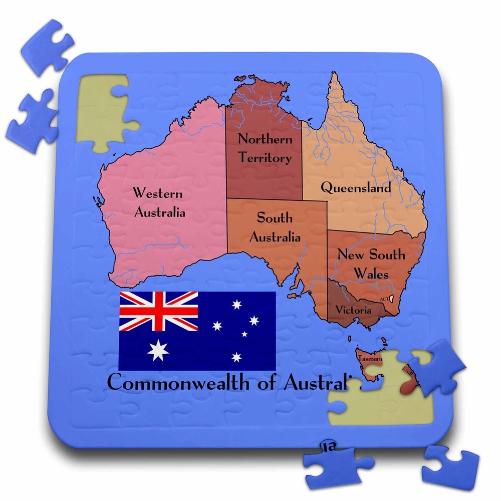 3dRose The map and flag of the Commonwealth of Australia with states and territo