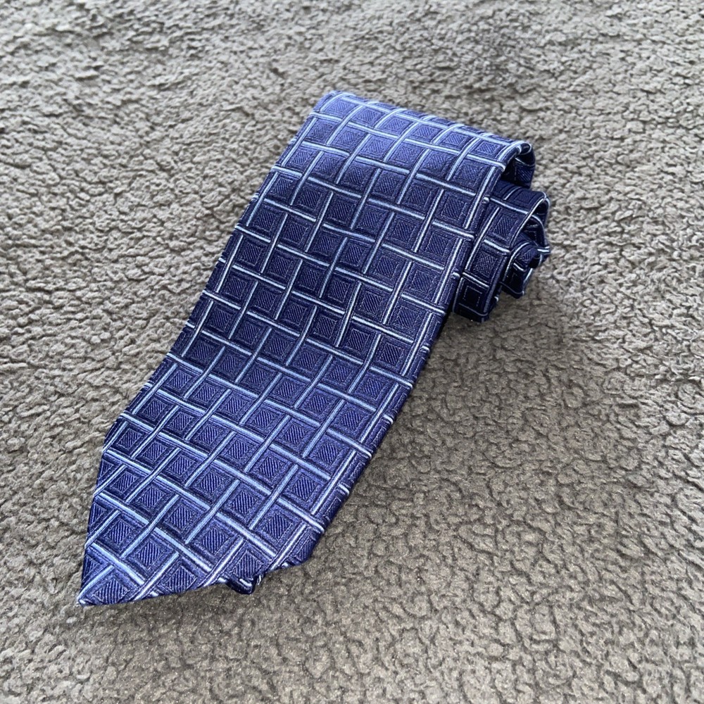 Brooks Brothers 346 Blue Silk Tie Geometric Square Necktie Men's Formal Wear