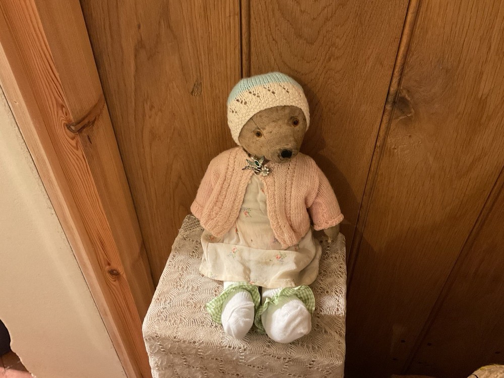 A Sweet Vintage Teddy bear, All Ready To Go Out. In Her Favourite Clothes.