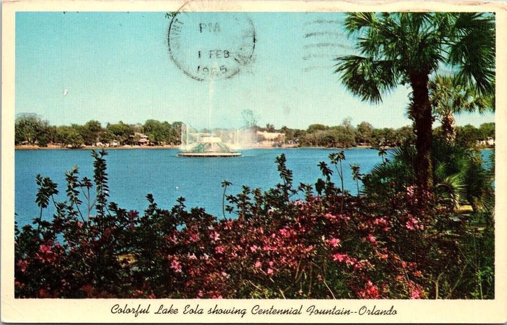 Colorful Lake Eola Centennial Fountain Orlando Florida Fl Downtown Postcard