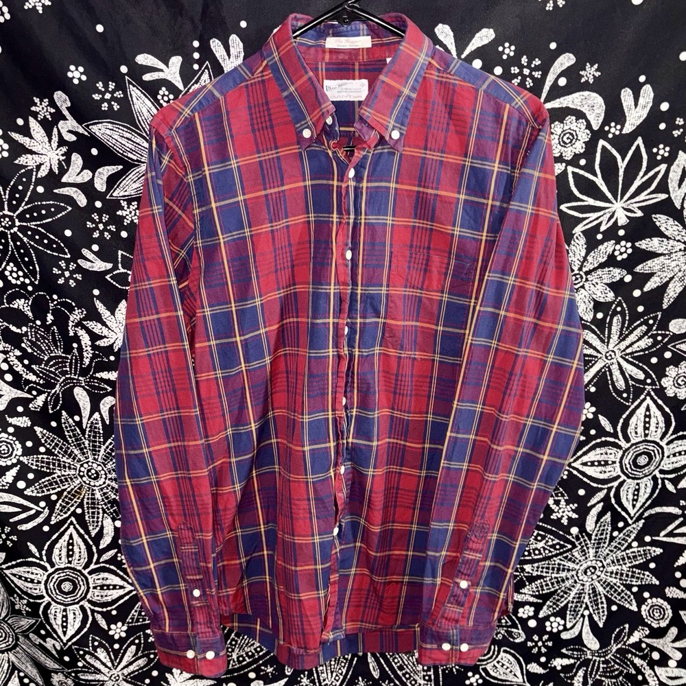GANT Rugger The Hugger Dreamy Oxford Button Up Dress Shirt Red Plaid Mens M