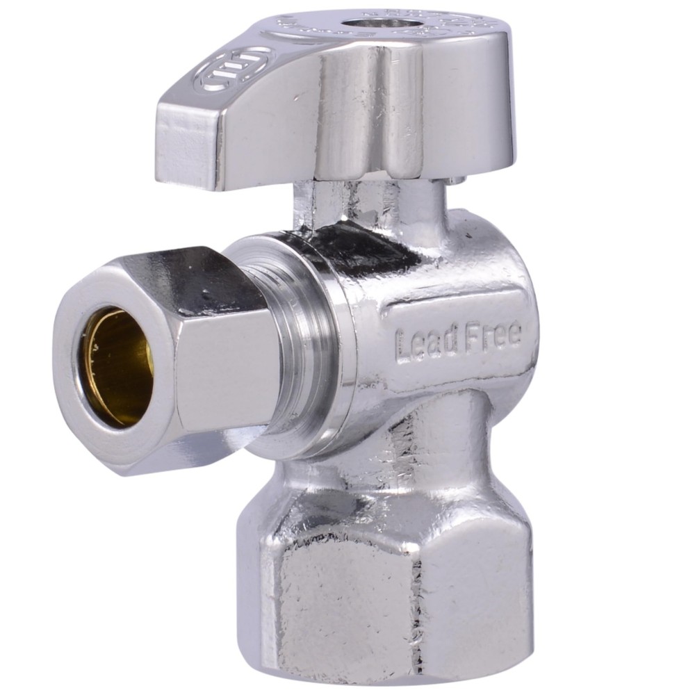 1/2 Inch FIP x 3/8 Inch OD Compression Quarter Turn Angle Stop Valve, Brass P...