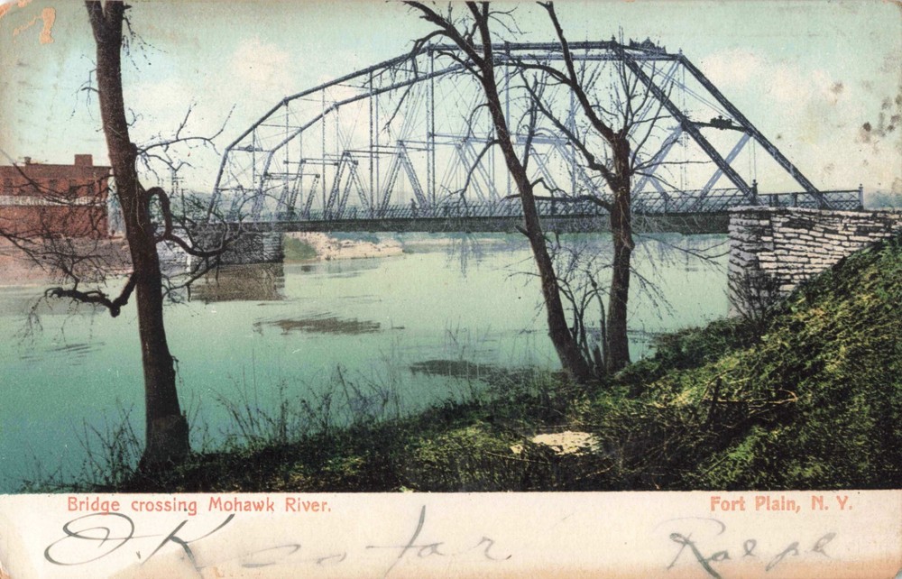 Bridge Crossing Mohawk River Fort Plain New York NY 1907 Postcard