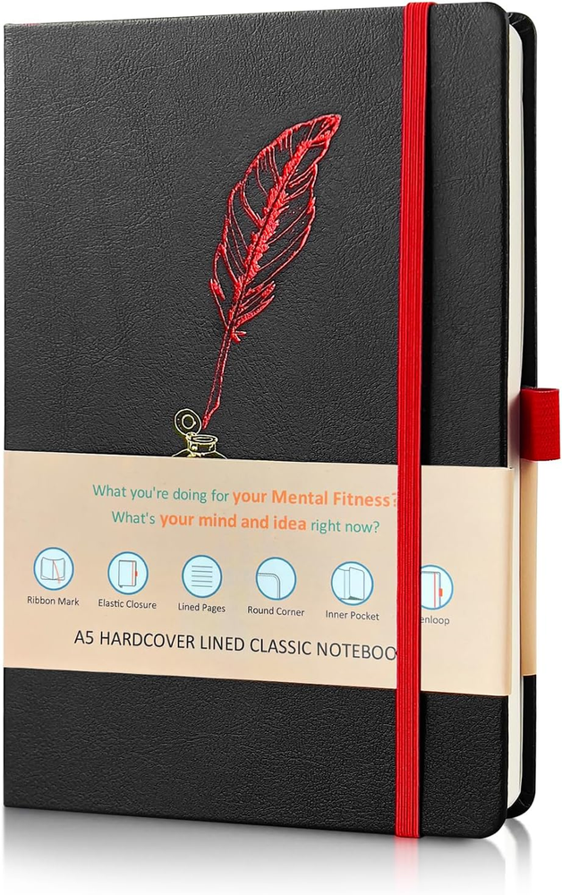 Lined Black Journal Notebook for Writing, 192 Pages, A5 Hardcover Notebooks for
