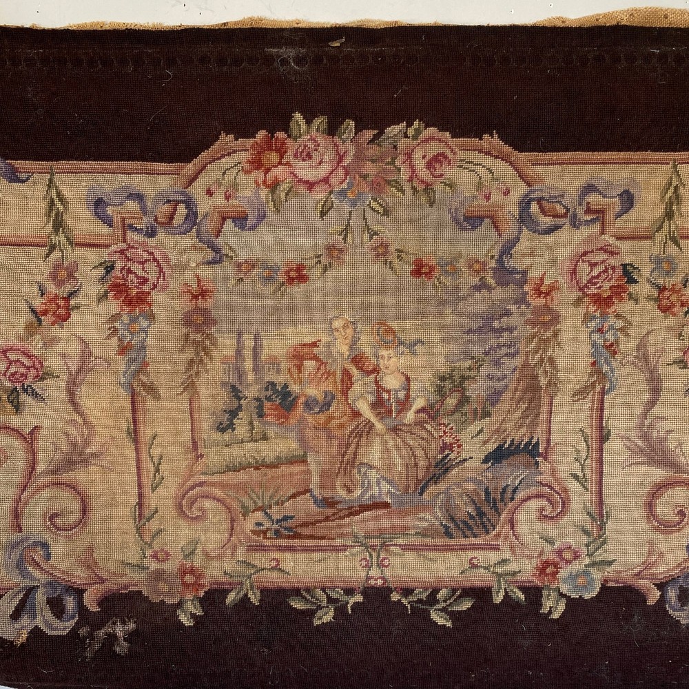 Wonderful tapestry needlepoint textile 19th century romantic scene