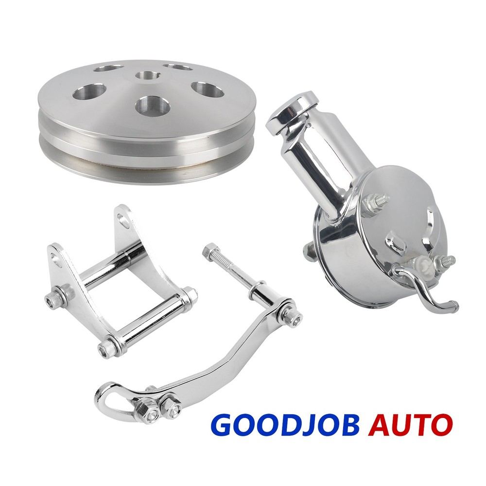 Chrome Saginaw Power Steering Pump w/ Bracket Kit+2 Groove Pulley Chevy 350 400