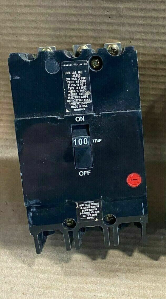 GE TEY3100 3 Pole 100 Amp 277V Circuit Breaker Black Label