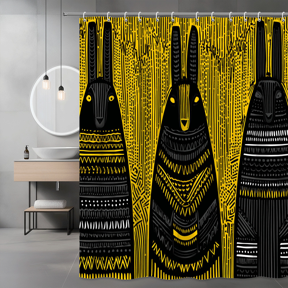 Black Yellow Rabbit Shower Curtain Tribal Animal Print
