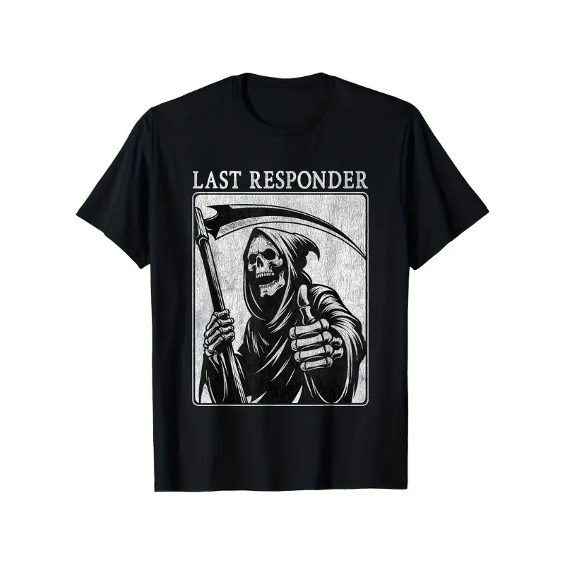 Last Responder Grim Reaper Graphic T-Shirt - Men's Vintage Distressed Cotton Tee