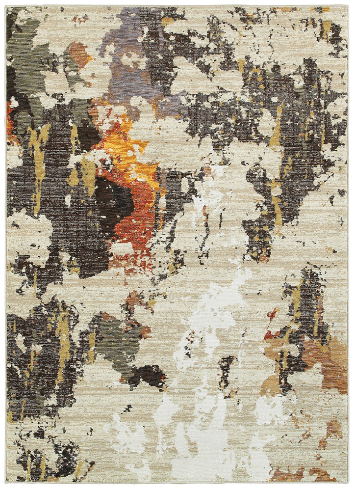 Beige Abstract Splatter Paint Area Rug 7x10 Feet 7770J-image