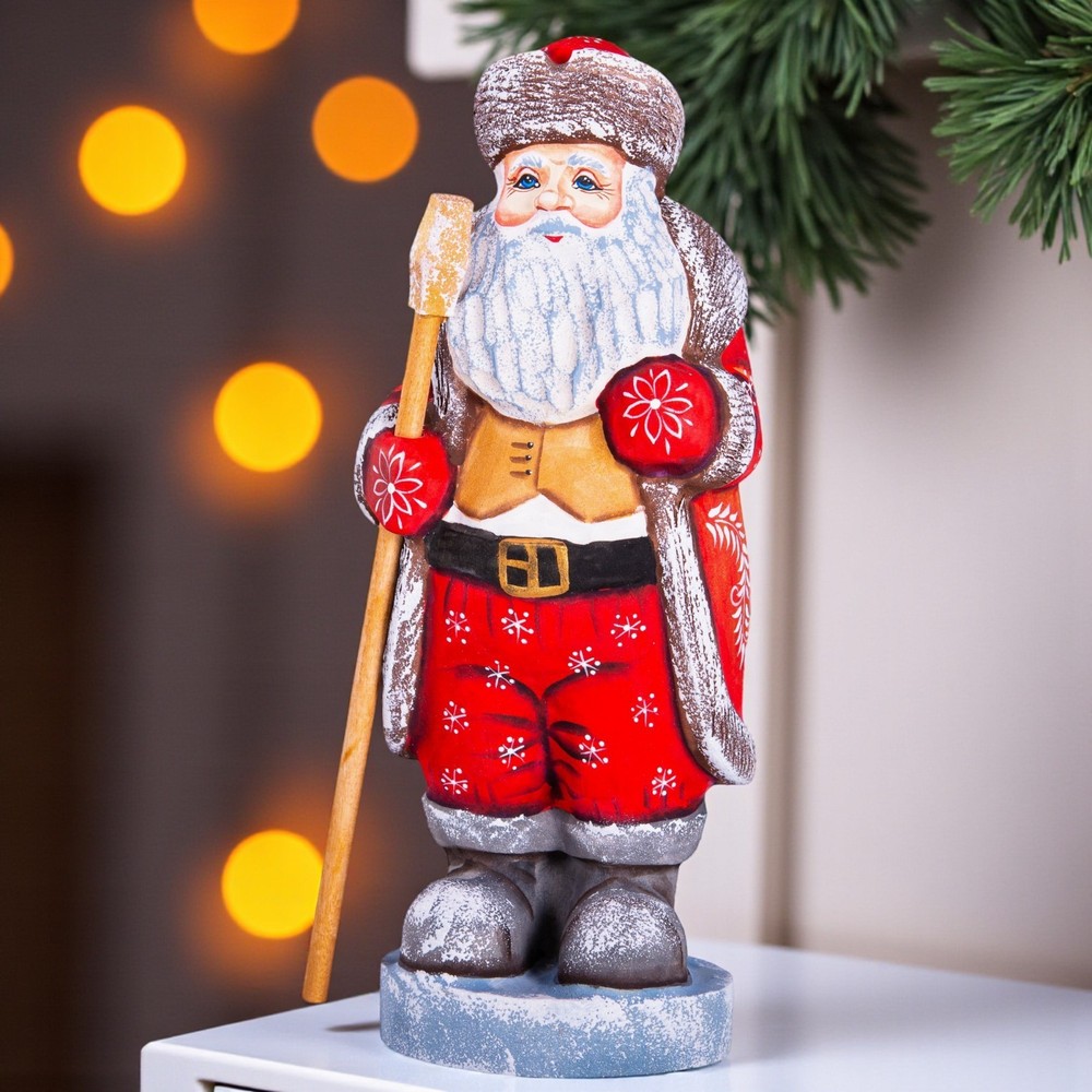 Wooden Santa Figurine 10inch– Folk Art Hand Carved Christmas Shelf Accent-image