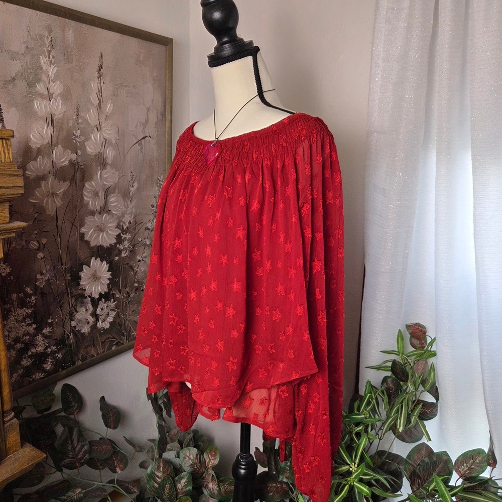 Torrid Festi Red Dahlia Star Filcouche OTS Balloon Sleeve Blouse 4 4X 44540928