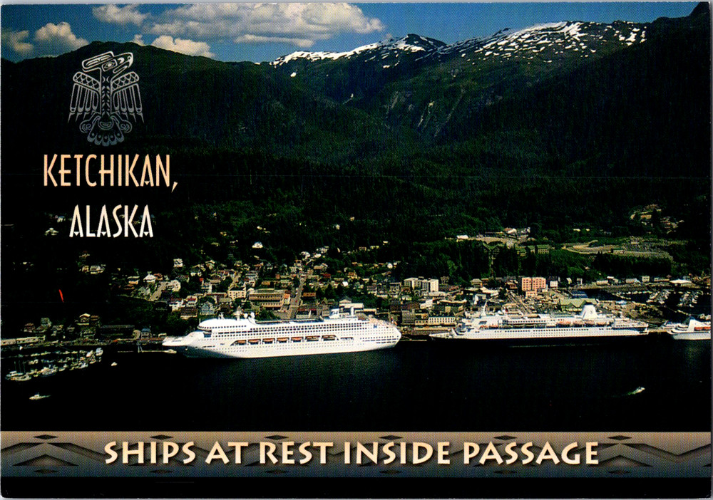 Vintage Postcard Ketchikan Alaska Ships Resting Inside Passage