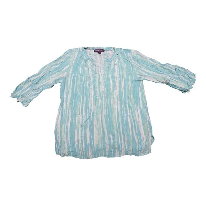 Gloria Vanderbils Size M Women's Top Blouse 3/4 flare sleeve Blue Green