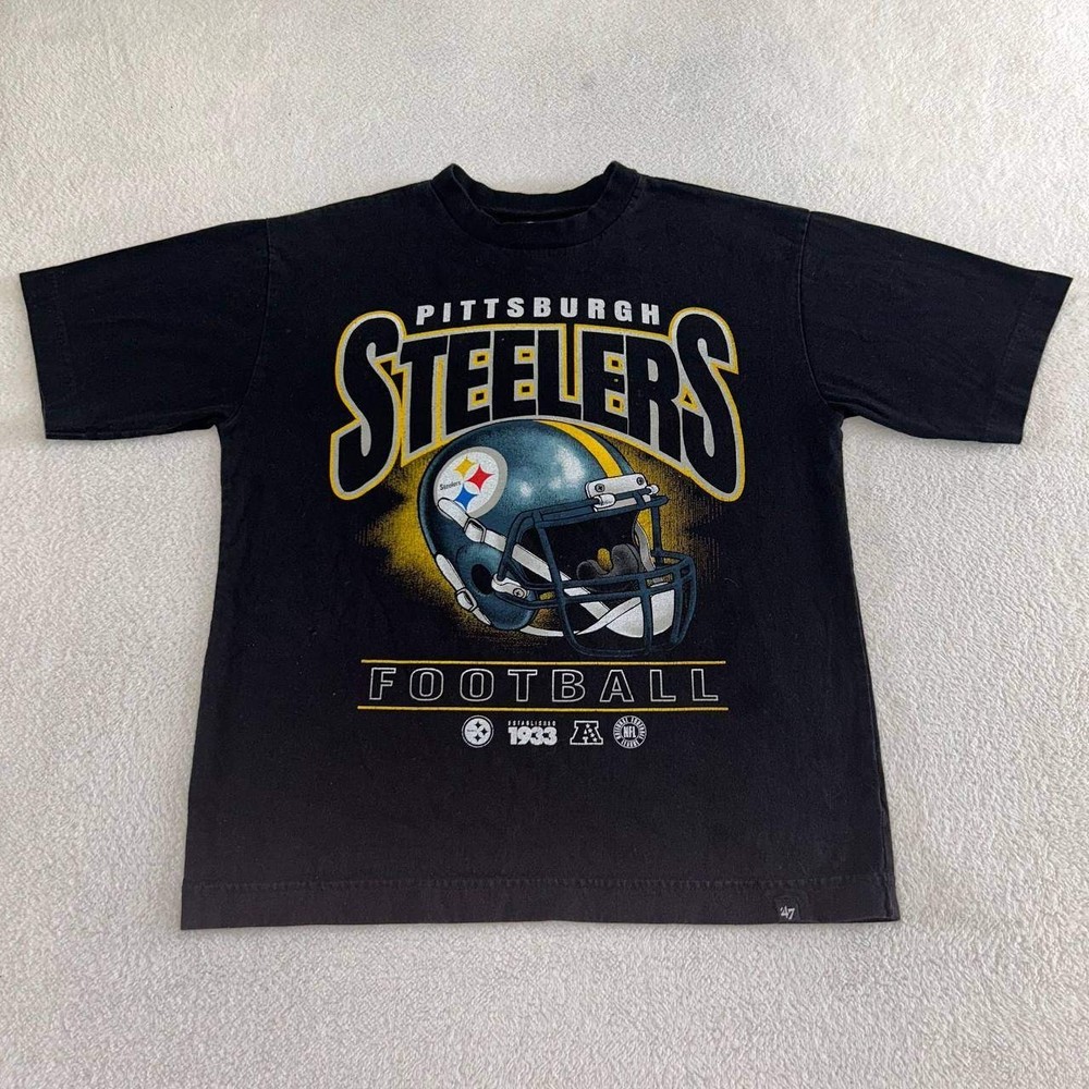 47 Brand NFL Pittsburgh Steelers Football Graphic T-Shirt Black Oversized Mens S