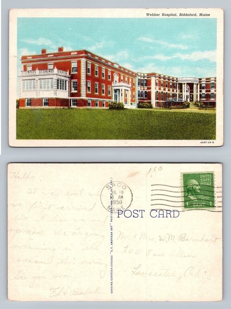 Biddeford, ME-Maine, Webber Hospital Scene PC c1950 Vintage Postcard