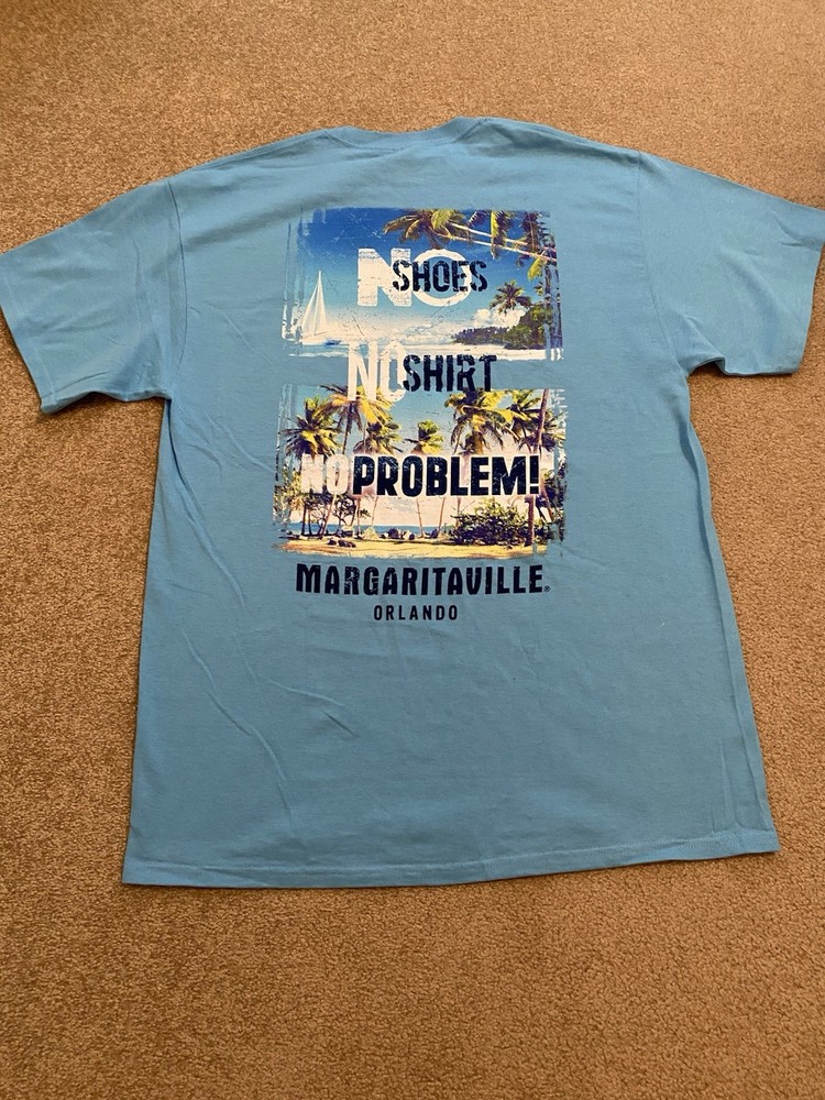 Margaritaville T Shirt Summer Beach No Shoes No Shirt No Problem  Blue Size L