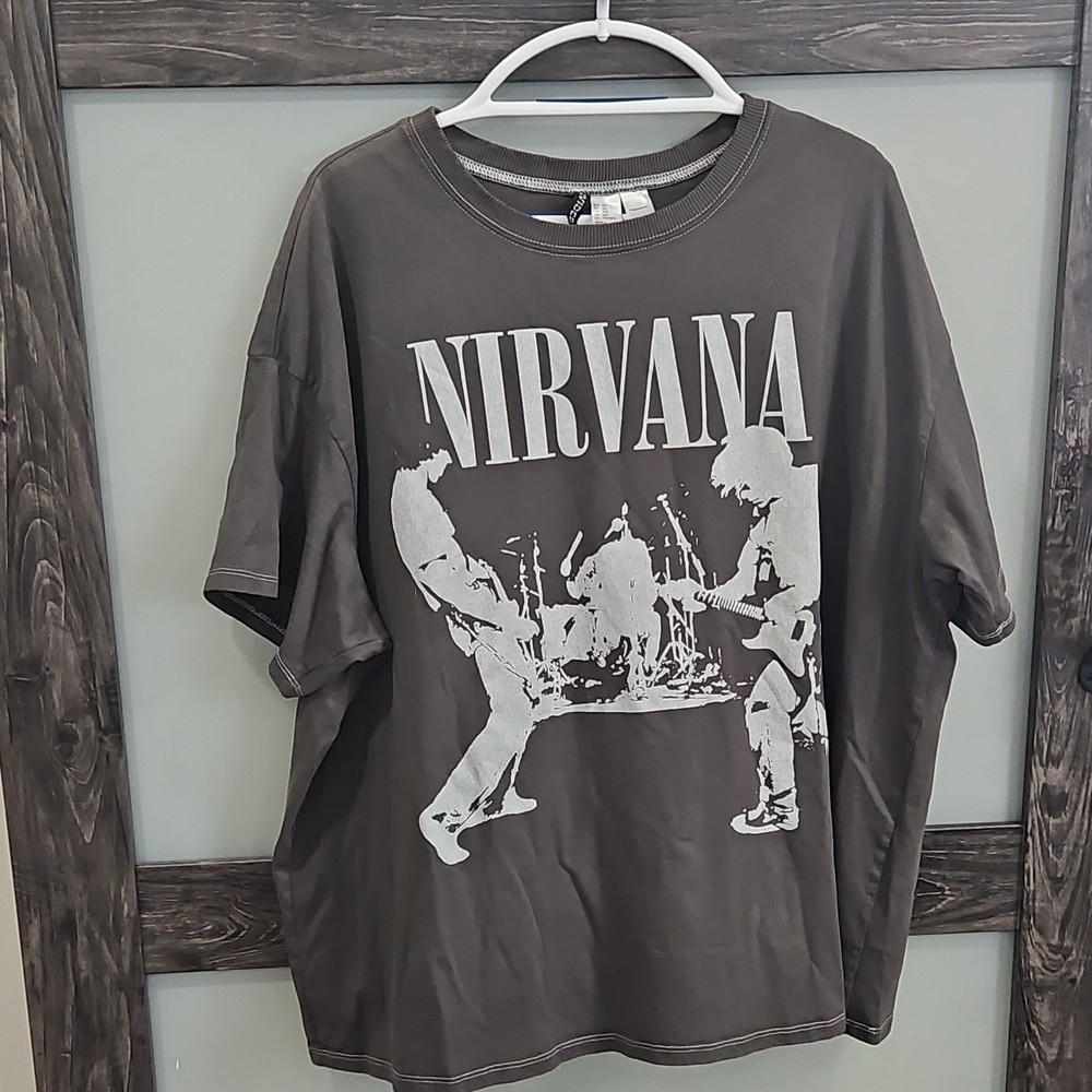 H&M Men's Nirvana Graphic Print Crew Neck Short Sleeve T-Shirt Gray 3XL