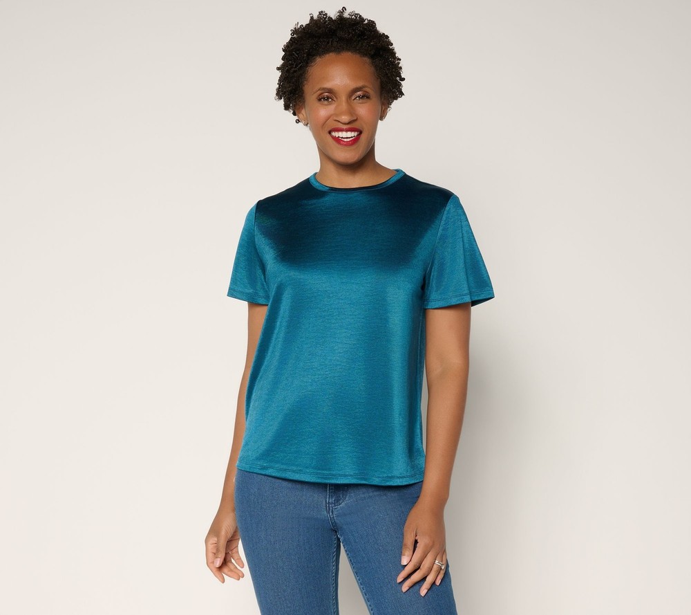 SUNNYLiFE Women's Top Sz XL Knit Satin Short Sleeve Blue A654831