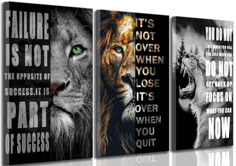 3 Pieces Office Inspirational Canvas Wall Art Modern Motivational Quotes Blac...