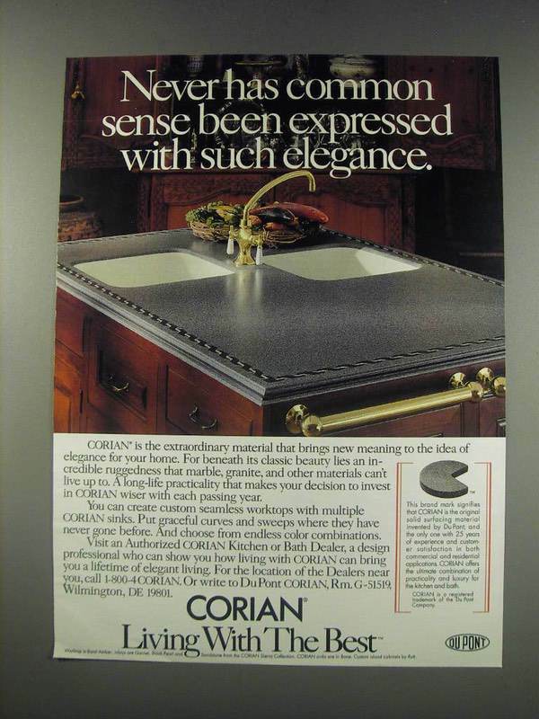 1991 Du Pont Corian Worktop Ad - Never has common sense been expressed