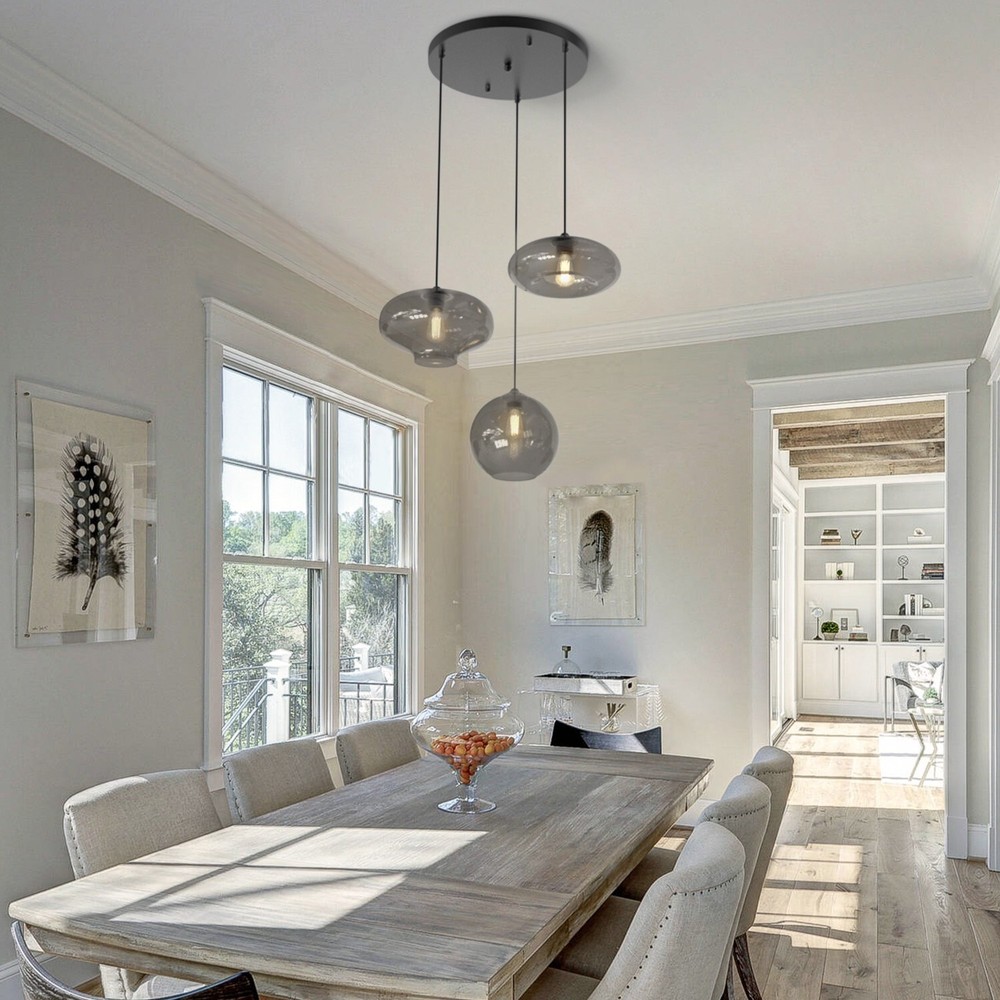 Smoky Glass 3-Lights Pendant Lighting Chandeliers Modern Ceiling Lamp Fixtures