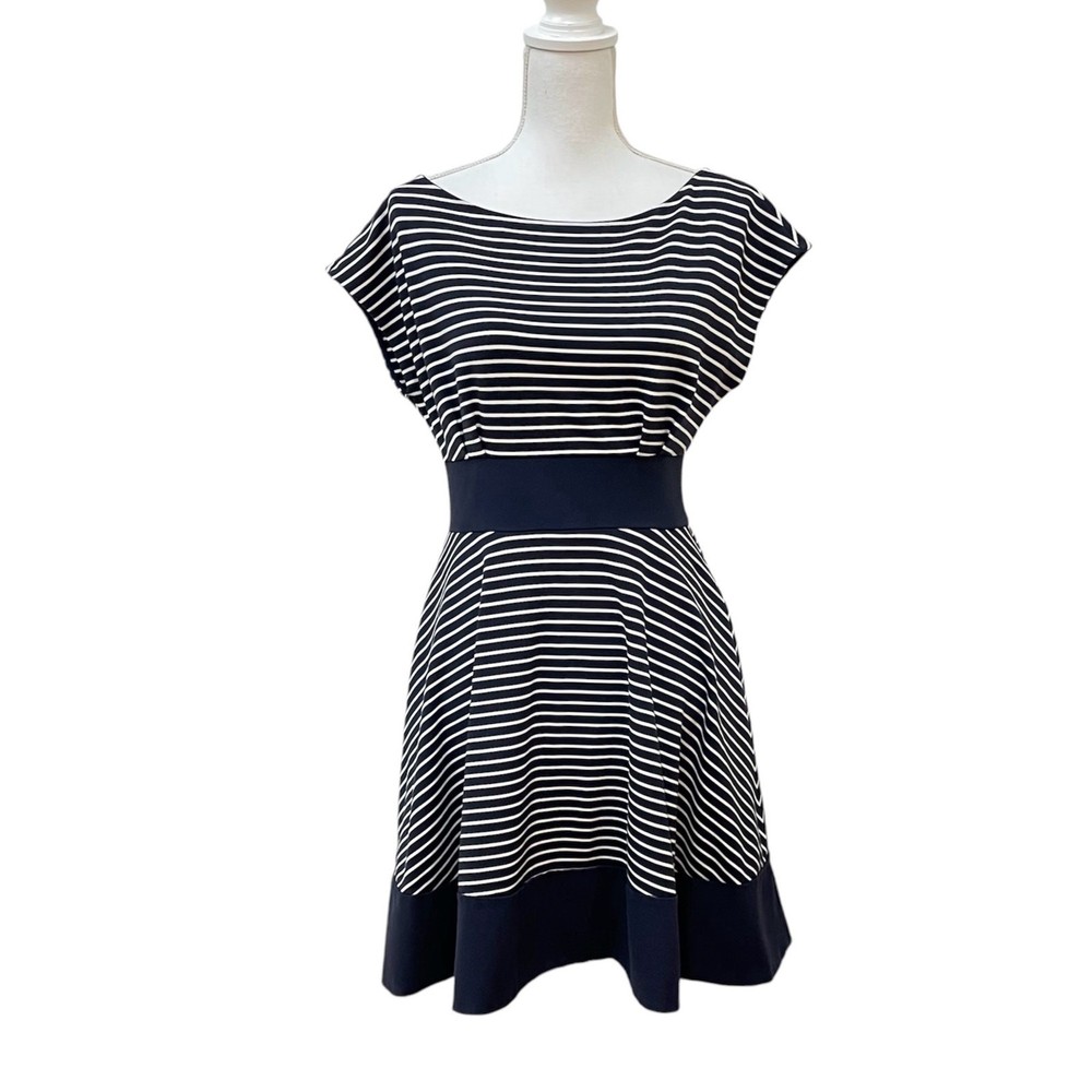 Kate Spade Broome St. Sz S Blue & White Stripe Short Sleeve Ponte Fiorella Dress