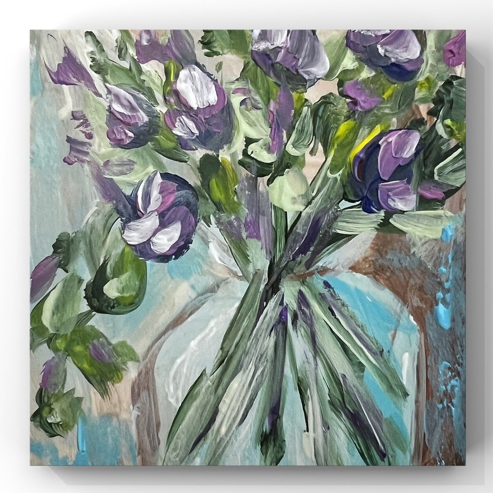 Abstract Purple Lilac Floral Bouquet Miniature Acrylic Artwork
