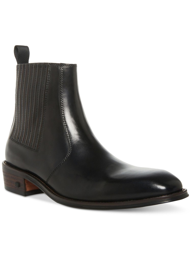 STEVE MADDEN Mens Black Heel Pull-Tab Hollden Block Heel Leather Chelsea 11.5 M