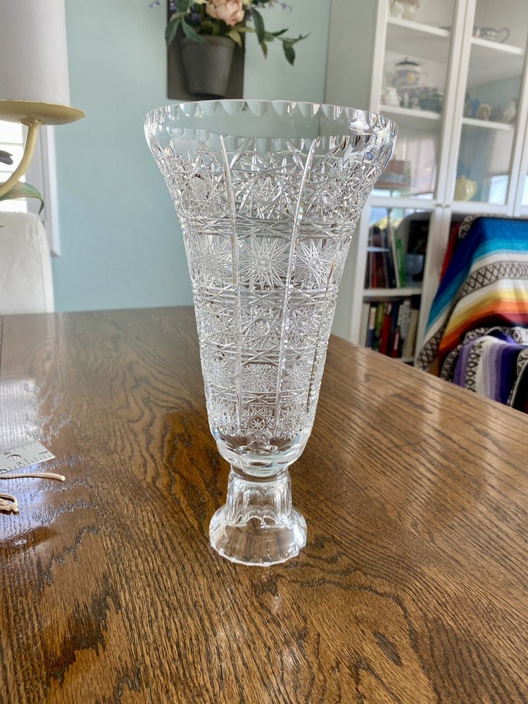 Czech Hand-cut Crystal 10.5” Vase Queen’s Lace Pattern