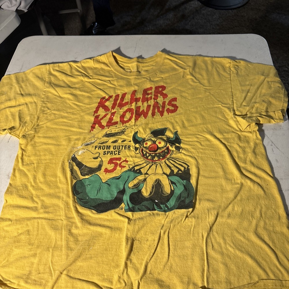Vintage Killer Klowns from Outer Space Tshirt Gray Horror Movie 1990’s Yellow XL