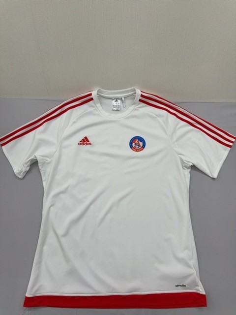Adidas Men's XL White Striped Climalite Short Sleeve Jersey Crewneck