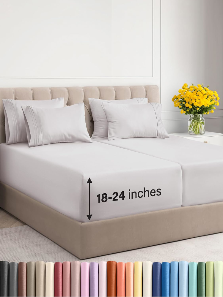 Extra Deep Split King 7-Piece Cooling Sheet Set – Soft, Wrinkle-Free Luxury