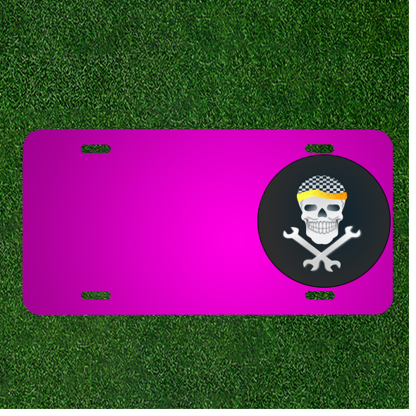 Create a Unique Skull & Wrench Custom Car License Plate with Your Name