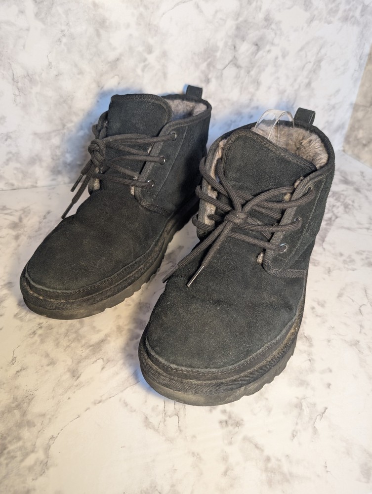 UGG 3236 Neumel Fur Chukka Boots Men Sz 10 Suede Wool Ankle Black Comfort Shoes