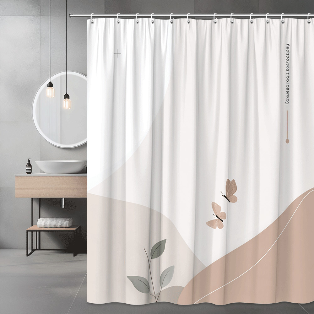 Abstract Butterfly Shower Curtain, Neutral Boho Floral Print