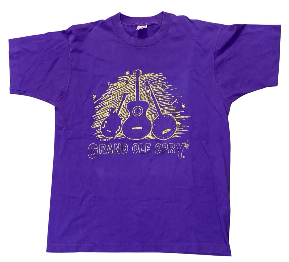 GRAND OLE OPRY Adult XL TShirt Nashville TN VTG Purple & Gold Guitar Rock Music